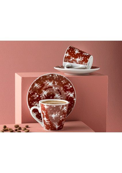 Bordo 4'lü Porselen Kahve Fincan Takımı, 80 Ml, Şık ve Zarif Tasarım