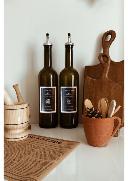 Kahverengi 2'li 750 ml Zeytinyağı ve Sirke Şişesi Seti, Yağdanlık, Yağlık