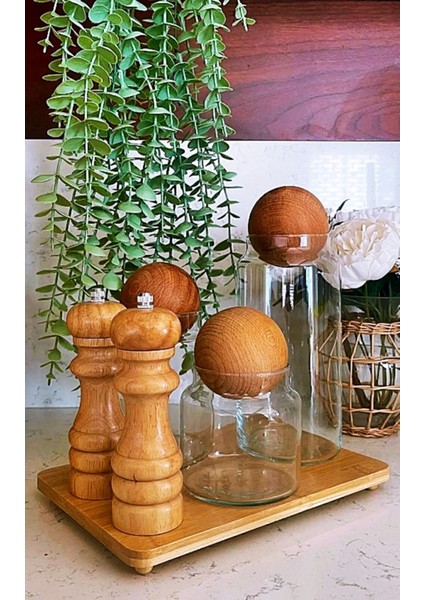 3'lü Ahşap Top Kapaklı 1300/800/500 ml Dekoratif Cam Saklama Kabı, Yeşil modelleri