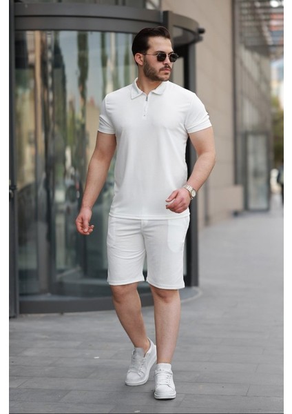Erkek Yakalı Fermuarlı T-Shirt Şort Ikili Takım