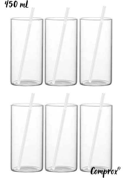12'li 450 ml Kokteyl ve Meşrubat Bardağı Seti, Pipetli, Şık ve Kullanışlı