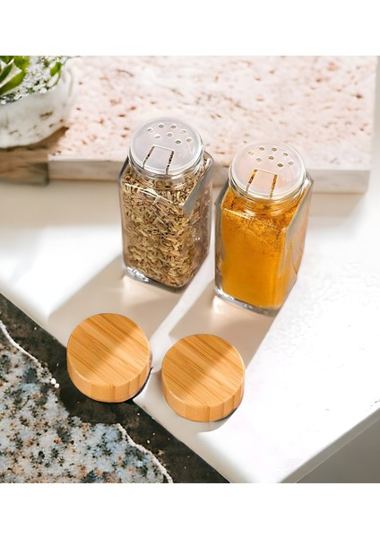 12'li Bambu Kapaklı Baharat Kavanozu Seti, Serpme Başlıklı, Türkçe Etiketli, Şık ve Kullanışlı fiyatları
