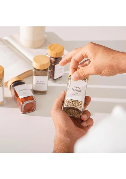 12'li Bambu Kapaklı Baharat Kavanozu Seti, Serpme Başlıklı, Türkçe Etiketli, Şık ve Kullanışlı fırsatları