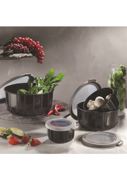 Siyah Vakumlu Saklama Kabı 4'lü, Şık ve Pratik Mutfak Çözümü