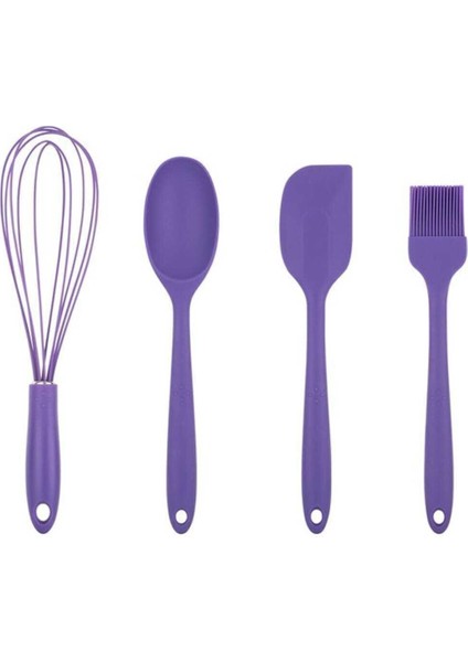 Mor Silikon 4'lü Büyük Hazırlık Seti, Çok Renkli ve Kullanışlı Mutfak Araçları
