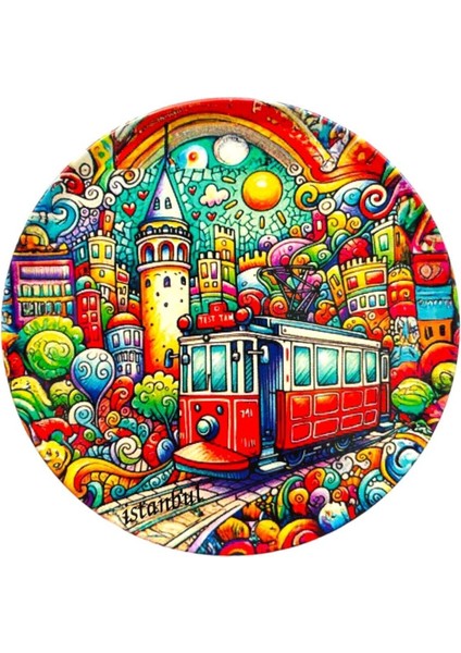 Kedi ve Istanbul Desenli 6'lı Mantar Tabanlı Bardak Altlığı 9cm Seti modelleri
