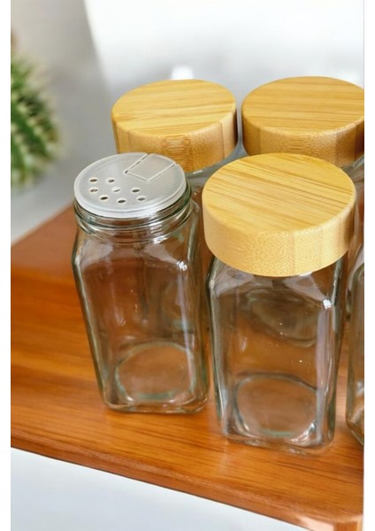 12'li Bambu Kapaklı Kare Formlu Cam Baharatlık Seti fiyatları