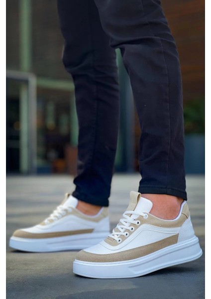 KB-006 Kuback Beyaz Cilt Bej Süet Yüksek Taban Bağcıklı Günlük Erkek Ayakkabı