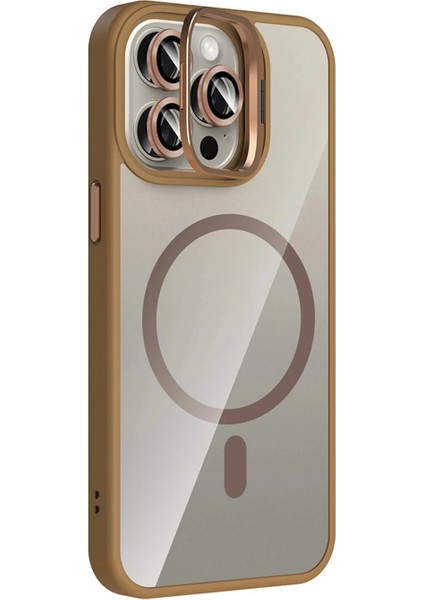 Apple iPhone 14 Pro Max Remim Lensli Magsafe Standlı Kapak - Kahverengi fiyatları
