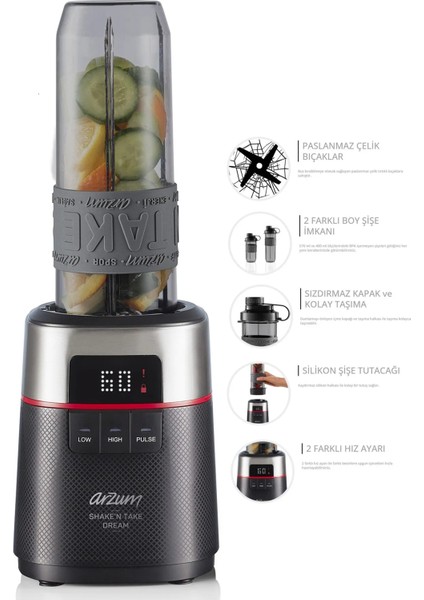 Şık Siyah Kişisel Smoothie Blender 500W 570ML ve 400ML Şişe Seti