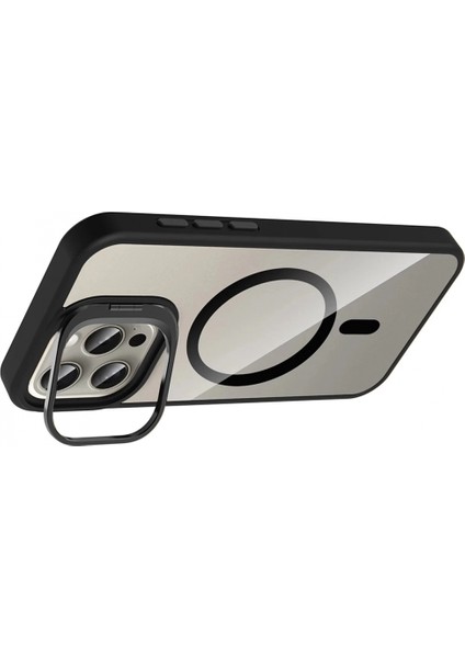 Apple iPhone 14 Pro Max Remim Lensli Magsafe Standlı Kapak - Siyah modelleri