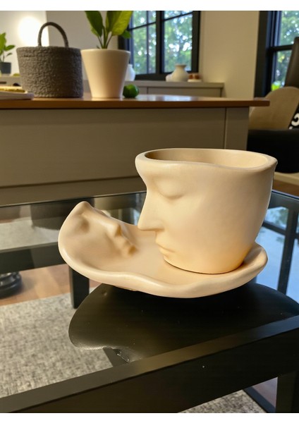3D Dekoratif Yüz Tasarımlı Obje ve Tabak Seti, Modern Sanatsal Biblo, Ev Ofis Masaüstü Dekor