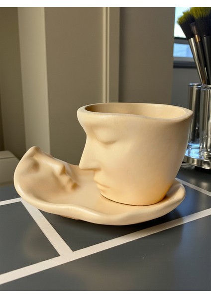 3D Dekoratif Yüz Tasarımlı Obje ve Tabak Seti, Modern Sanatsal Biblo, Ev Ofis Masaüstü Dekor