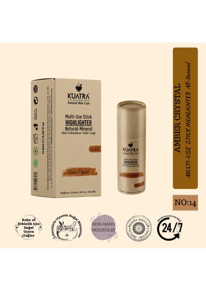 Amber Crystal – Doğal Bakır Işıltı Highlighter Stick | Nemlendirici & Antioksidan | Plastiksiz Ambalaj