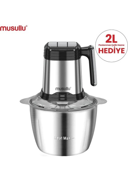 2 Lt Çelik ve Plastik Hazneli Çok Amaçlı Blender Doğrayıcı Gri