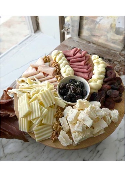 Bambu 360° Döner Sunum Tabağı, Pizza, Kahvaltı, Lahmacun, Peynir, 33X33CM