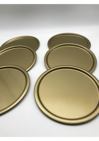 6'lı Renkli Metal Dekoratif Sunum Tepsisi, 23 Cm, Çay, Kahve ve Pasta Servisi modelleri