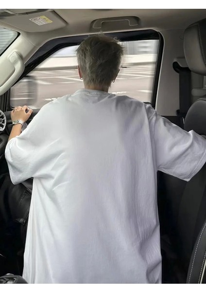 Baskılı Oversize Bisiklet Yaka T-Shirt - Beyaz fırsatları