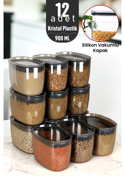 900 ml ve 12900 ml Vakumlu Silikon Kapaklı Kristal Saklama Setleri