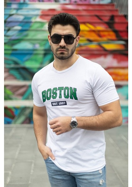Erkek Boston Baskılı Süprem T-Shirt