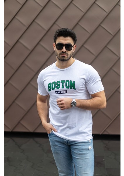 Erkek Boston Baskılı Süprem T-Shirt