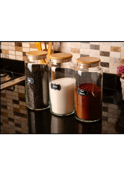 3’lü 1300CC Bambu Kapaklı Cam Çay Şeker Türk Kahve Kavanoz Takımı fiyatları
