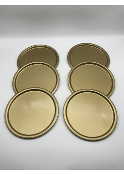 6'lı Renkli Metal Dekoratif Servis Tepsisi, 23 Cm, Çay, Kahve ve Pasta Sunumu