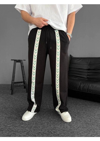 Iki Iplik Kumaş Şeritli Alt Esofman - Siyah fırsatları