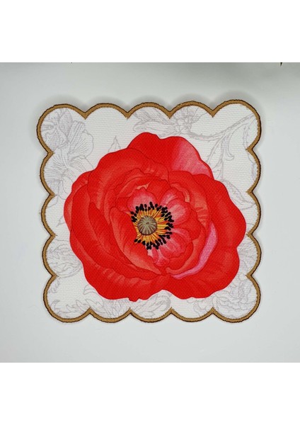 6'lı Renkli Nakışlı Gelincik Çiçeği Tasarımlı Kumaş Kokteyl Peçetesi fırsatları