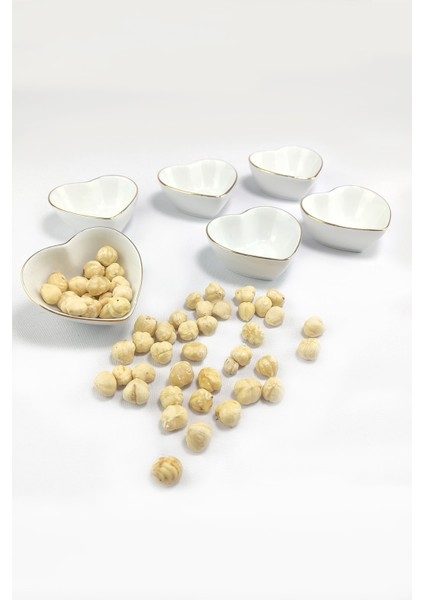 Yaldızlı 6'lı Porselen Kalpli Kase, 7 Cm, Renkli, Zarif ve Şık Tasarım