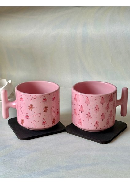 Pembe Seramik Kupa Bardak, Yılbaşı Teması, Hediye Seçeneği