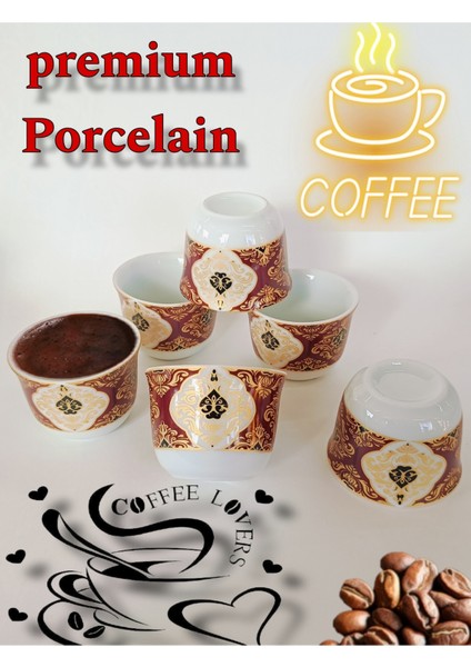 Bordo Desenli Kulpsuz Porselen 6'lı Mırra Kahve Fincanı Seti fırsatları