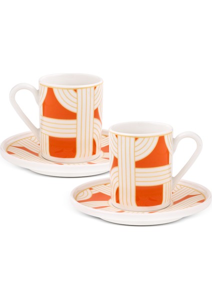 Turuncu Çok Renkli 2 Kişilik 4 Parça Kahve Fincan Takımı 90 ml fiyatları