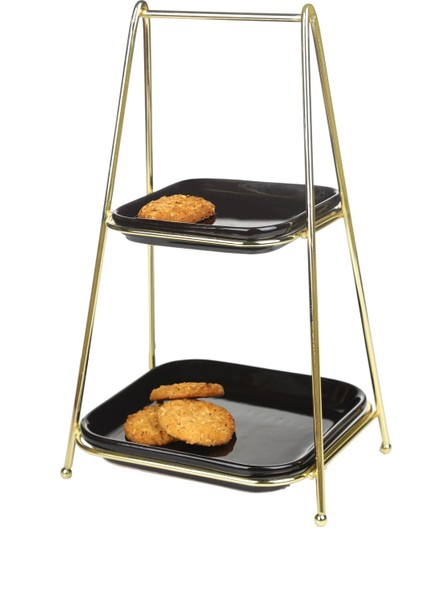 Kare Iki Katlı Sunumluk Teli, Gold Kaplama, Şık ve Zarif Tasarım fiyatları