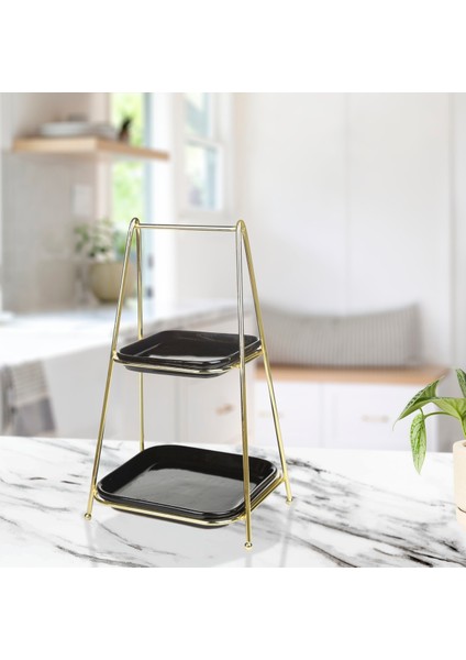 Kare Iki Katlı Sunumluk Teli, Gold Kaplama, Şık ve Zarif Tasarım fırsatları