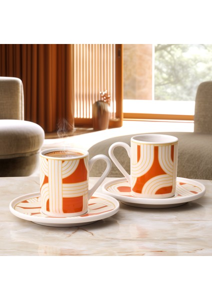 Turuncu 2 Kişilik 4 Parça Kahve Fincan Takımı, Renkli, 90 ml