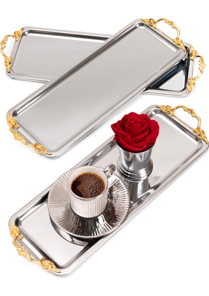 3'lü Lüx Gümüş Baton Tepsi, Paslanmaz Çelik, Çay, Kahve ve Servis Için Şık Sunum fiyatları