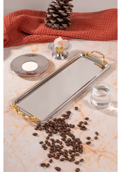 3'lü Lüx Gümüş Baton Tepsi, Paslanmaz Çelik, Çay, Kahve ve Servis Için Şık Sunum modelleri