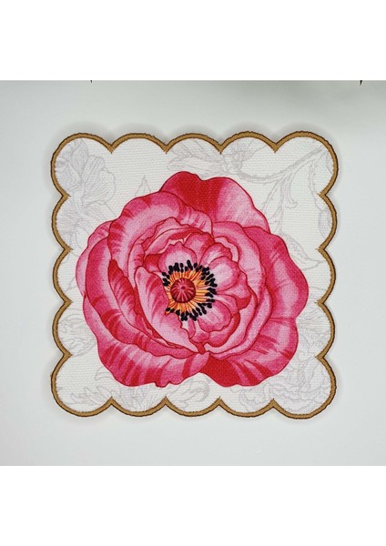 6 Adet Çok Renkli Gelincik Çiçeği Nakışlı Kokteyl Peçetesi