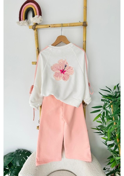 Hibiskus Çiçek Işlemeli Fiyonk Detaylı Kız çocuk takım - Pembe fiyatları