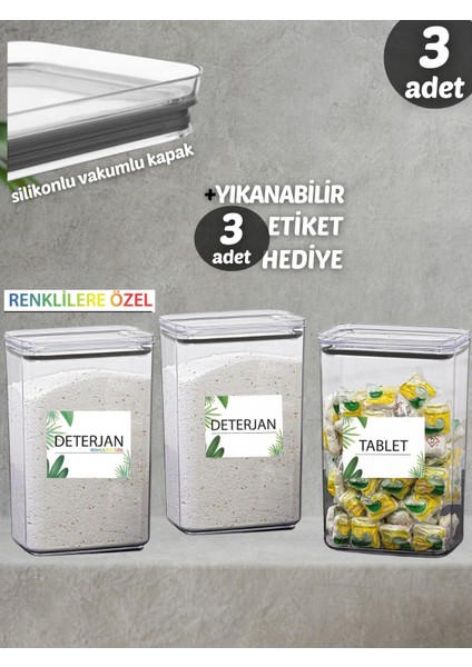 3'lü Saklama Kutusu Seti, Vakum Kapaklı, Dekoratif, Beyaz, Dikdörtgen, 2,9 Lt modelleri