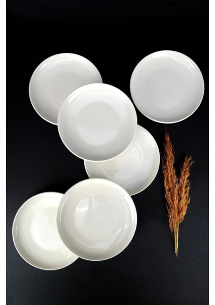 6’lı Porselen Pasta ve Sunum Tabağı Seti, 17 Cm, Krem Renk