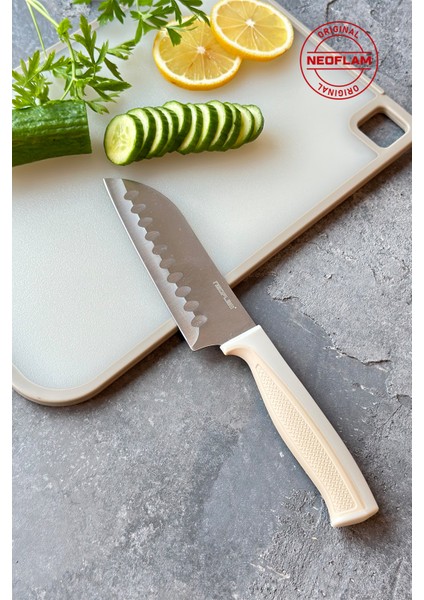 Bej Microban Santoku Bıçak 13CM, Keskin ve Dayanıklı Mutfak Gereci