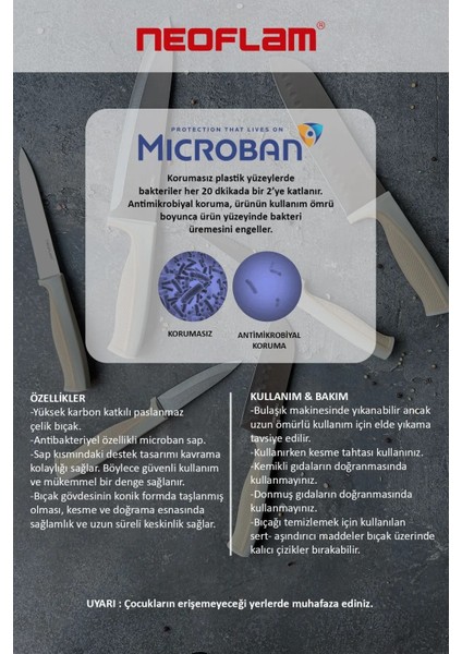 Bej Microban Santoku Bıçak 13CM, Keskin ve Dayanıklı Mutfak Gereci