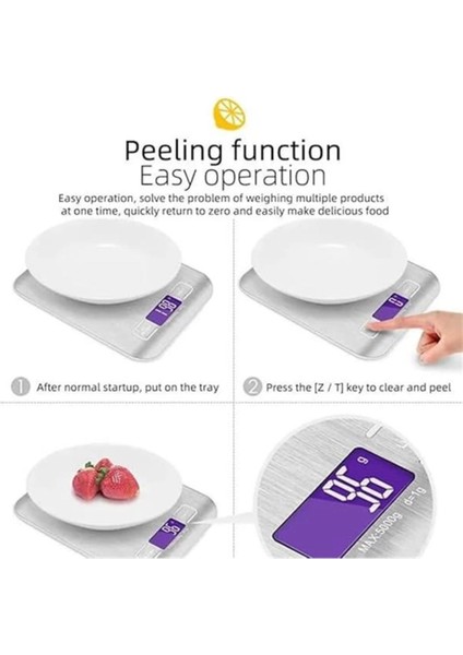 Dijital Mutfak Terazisi, Paslanmaz Yüzey, Hassas Ölçüm, Daralar, LCD Ekran, Kullanışlı