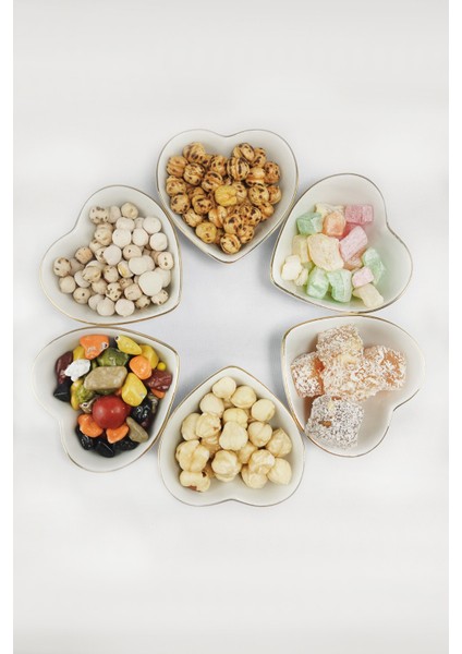 6'lı Renkli Kalpli Porselen Kase, Yaldızlı, 7 Cm, Şık ve Zarif Tasarım modelleri