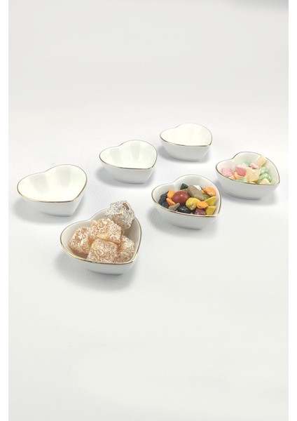 6'lı Renkli Kalpli Porselen Kase, Yaldızlı, 7 Cm, Şık ve Zarif Tasarım fırsatları