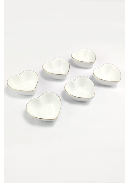 6'lı Renkli Kalpli Porselen Kase, Yaldızlı, 7 Cm, Şık ve Zarif Tasarım indirimleri