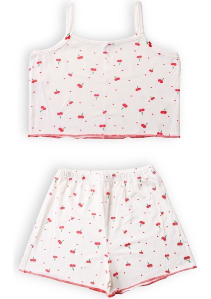 Kiraz ve Çizgili Askılı Üst, Şort 2'li Kız Çocuk Pijama Takımı fiyatları