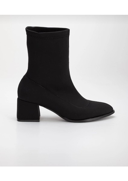 Siyah Dalgıç Kumaş Su Geçirmez Esnek Yanı Fermuarlı Kalın Topuklu Bot modelleri